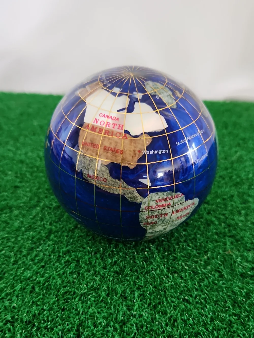 Gemstone World Globe Paperweight Inlaid Crushed Gemstones/ Shell